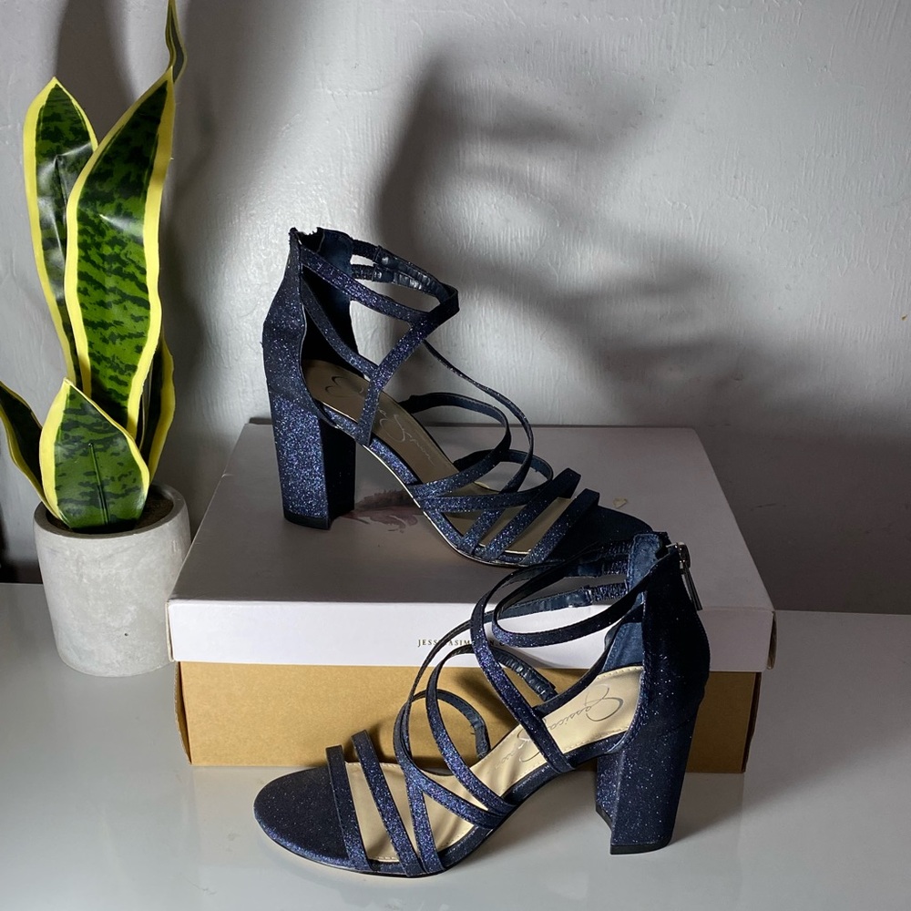 Jessica Simpson Glittery Navy Strappy Heels‎